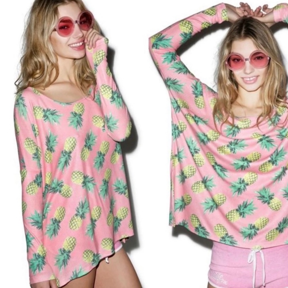 Wildfox Pineapple Swim Cover Top Pink Size XS